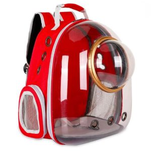 Maleta Morral Para Mascota Astropet Transparente Burbuja Color Rojo