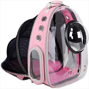 Maleta Morral Para Mascota Astropet Transparente Expandible Burbuja Color Rosado