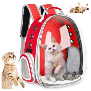 Maleta Tkb01 Mascotas Pequeñas Rojo Morral Transportador Transparente