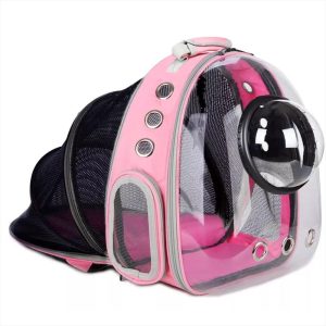 Maleta Mascota Morral Capsula Expandible Transparente Rosada