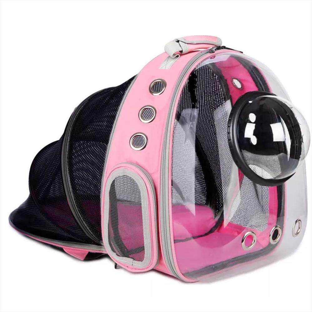 Maleta Mascota Morral Capsula Expandible Transparente Rosada