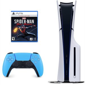Consola Playstation 5 Slim De Disco Refurbish Con Control Azul Celeste Y Videojuego Spider Man Miles Morales