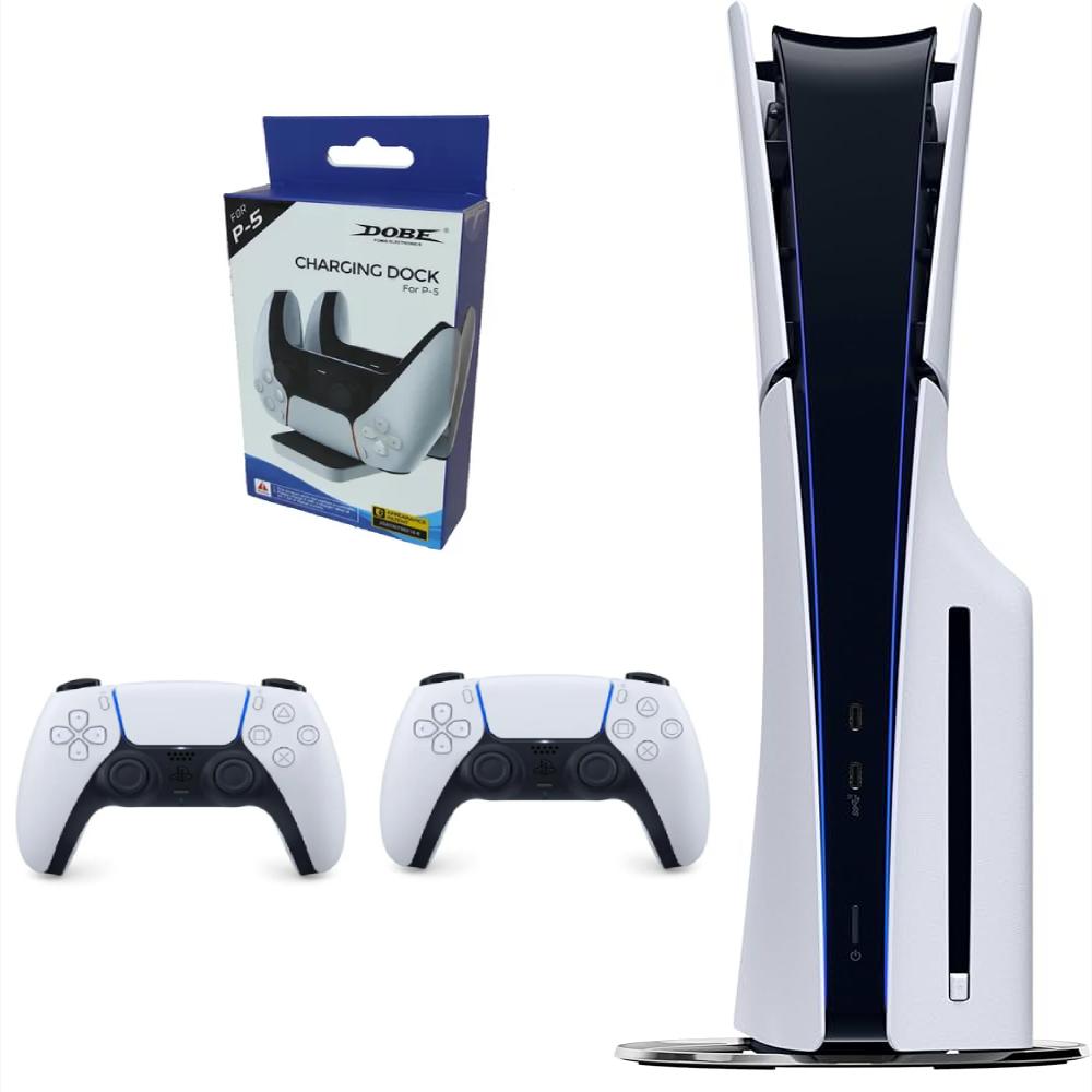 Consola Playstation 5 Slim De Disco Refurbish Con Dos Controles Blancos Y Base De Carga Doble