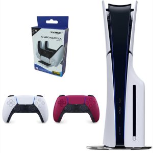 Consola Playstation 5 Slim De Disco Refurbish Con Control Blanco Y Control Rojo + Base De Carga Doble