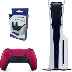 Consola Playstation 5 Slim De Disco Refurbish Con Control Rojo Y Base De Carga Doble
