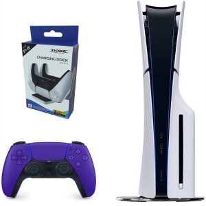 Consola Playstation 5 Slim De Disco Con Control Purpura Y Base De Carga Doble