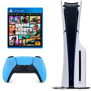 Consola Playstation 5 Slim De Disco Con Control Azul Celeste Y Videojuego Gta V Version Ps4