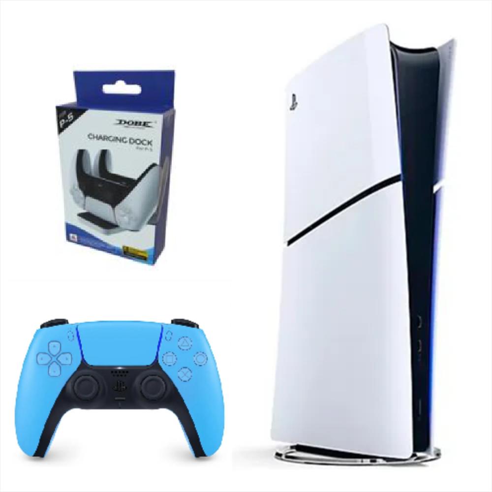 Consola Playstation 5 Slim Digital Con Control Azul Celeste Y Base De Carga