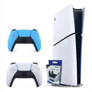Consola Playstation 5 Slim Digital Refurbish Con Control Blanco Y Control Azul Celeste + Base De Carga