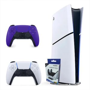 Consola Playstation 5 Slim Digital Refurbish Con Control Blanco Y Control Morado + Base De Carga