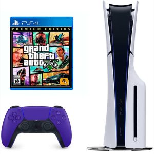 Consola Playstation 5 Slim Refurbish De Disco Con Control Morado Y Videojuego Gta V Version Ps4