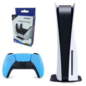 Consola Playstation 5 Fat Refurbish De Disco Con Control Azul Y Base De Carga