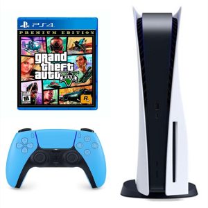 Consola Playstation 5 Fat Refurbish De Disco Con Control Azul Celeste Y Videojuego Gta 5 Version Ps4