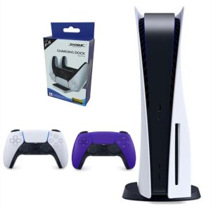 Consola Playstation 5 Fat Refurbish De Disco Con Control Blanco Y Control Morado + Base De Carga